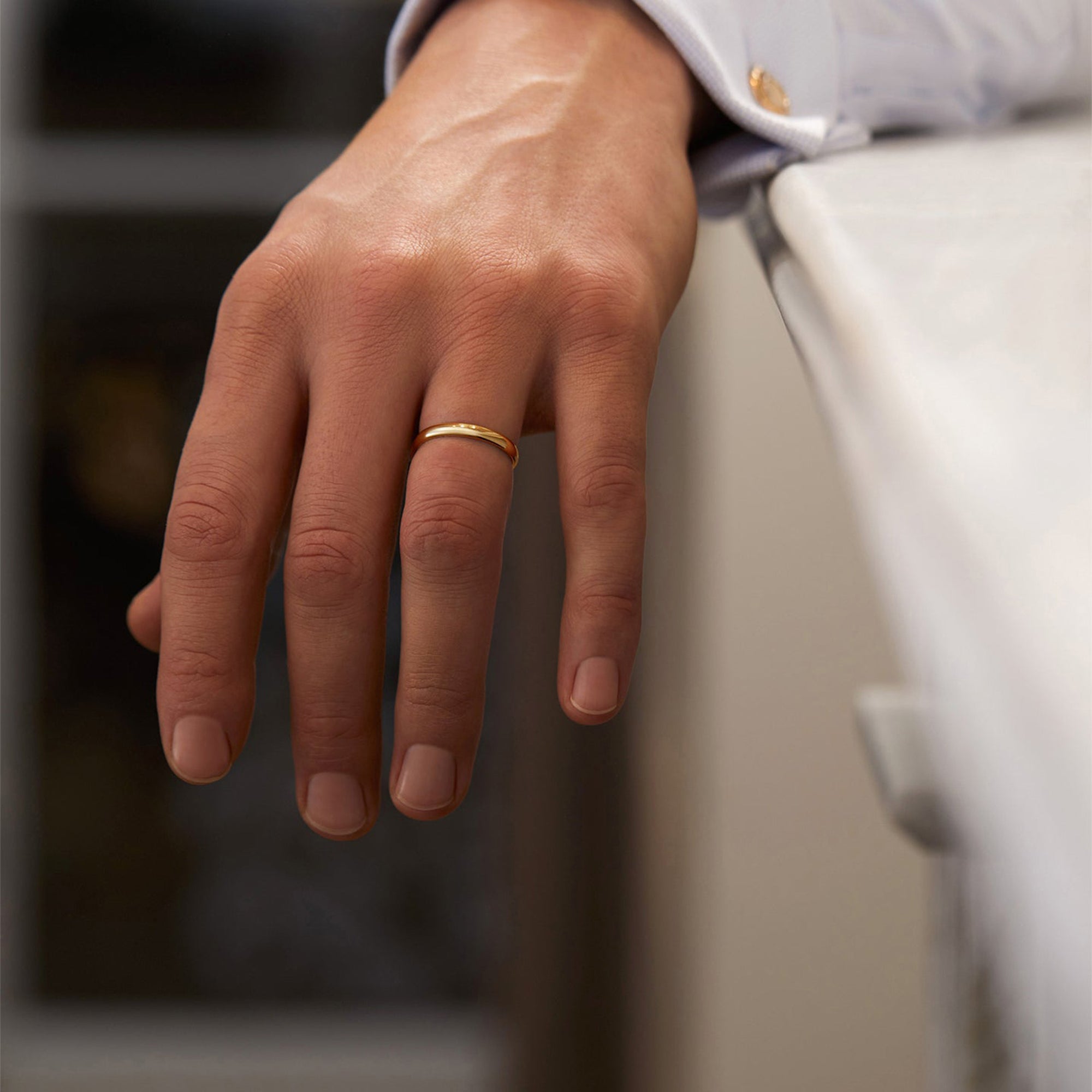 Classic Men's Court Shaped Yellow Gold Band