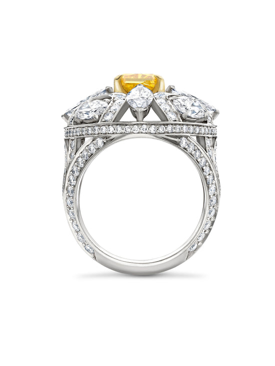 Scroll Radiant Cut Yellow Diamond Platinum Ring