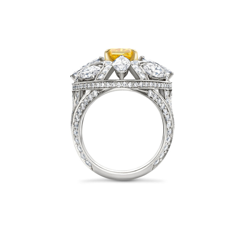 Scroll Radiant Cut Yellow Diamond Platinum Ring