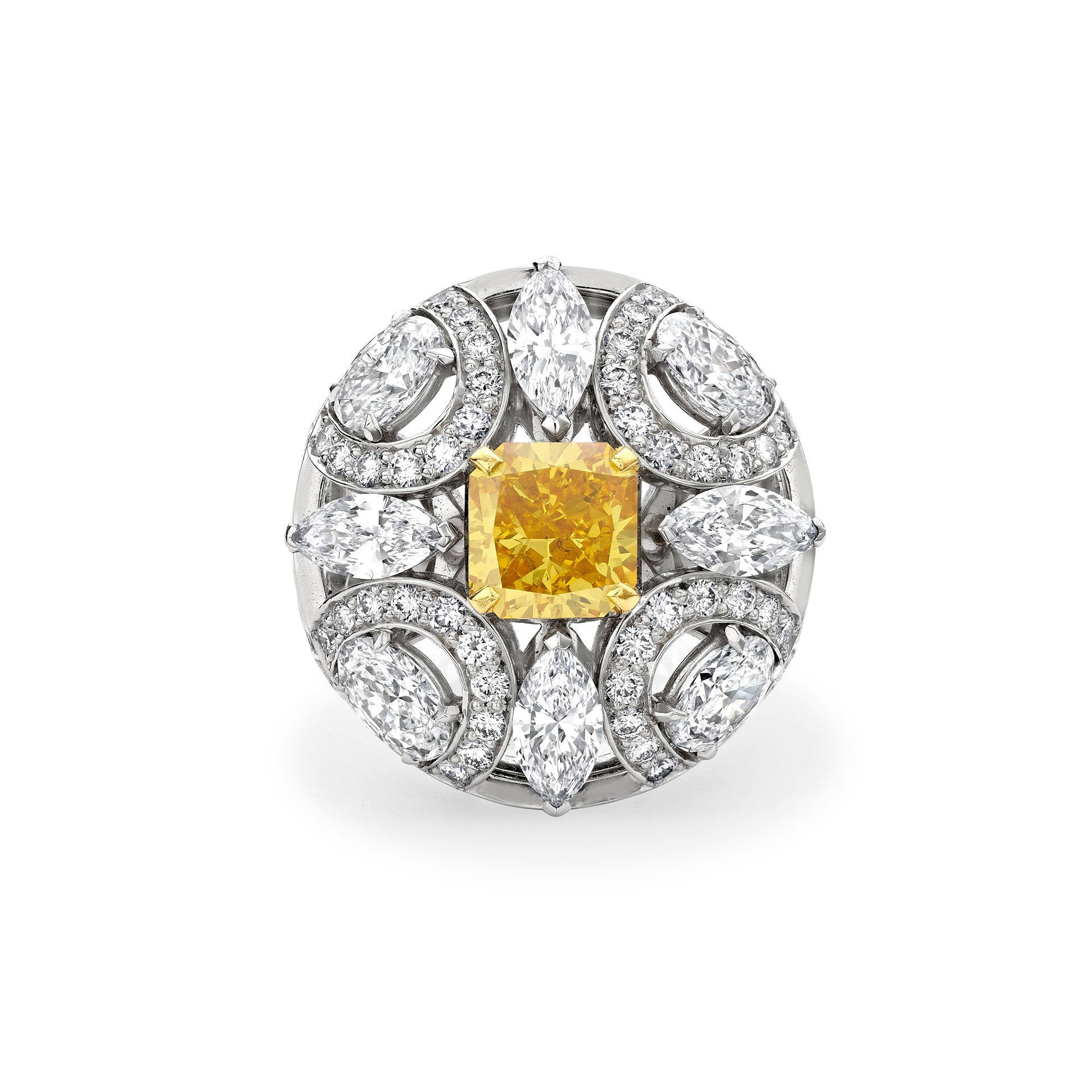 Scroll Radiant Cut Yellow Diamond Platinum Ring