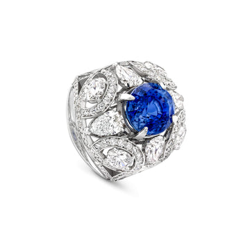 Scroll Oval Sapphire Platinum Ring