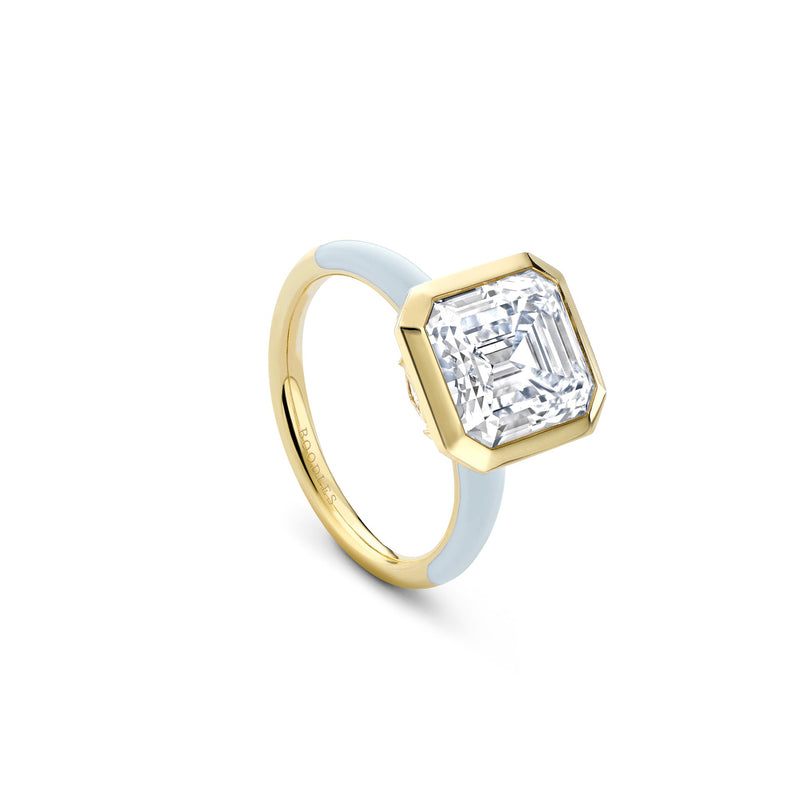 Florentine Large Blue Enamel Yellow Gold Diamond Ring