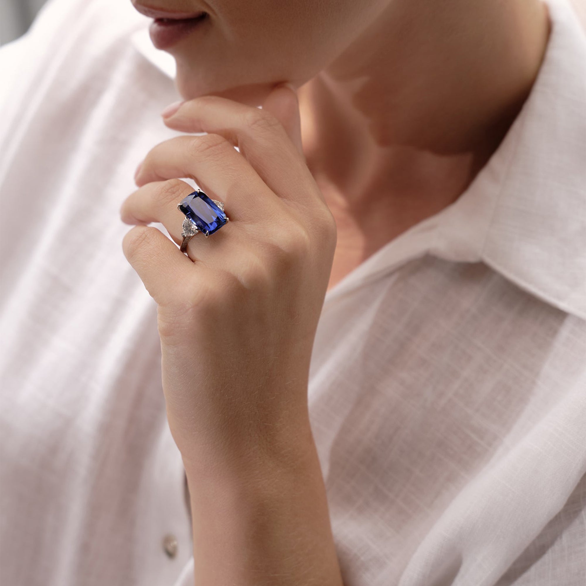 Classic Sapphire Ashoka Platinum Ring