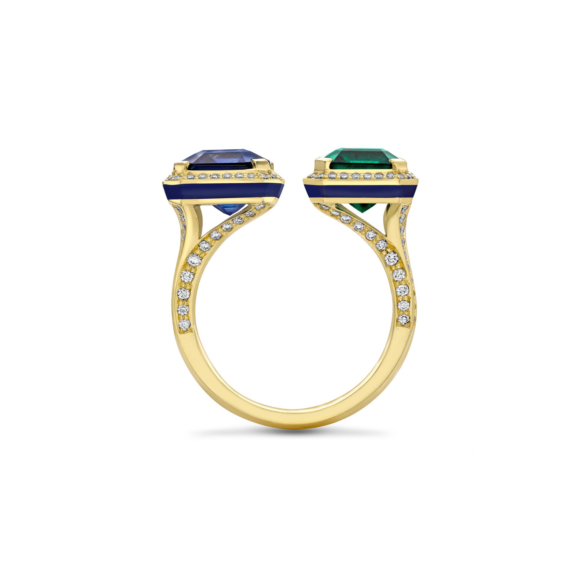 Gemini Emerald and Sapphire Yellow Gold Ring