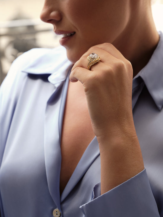 Peace of Mined Cushion Diamond Platinum and Yellow Gold Ring