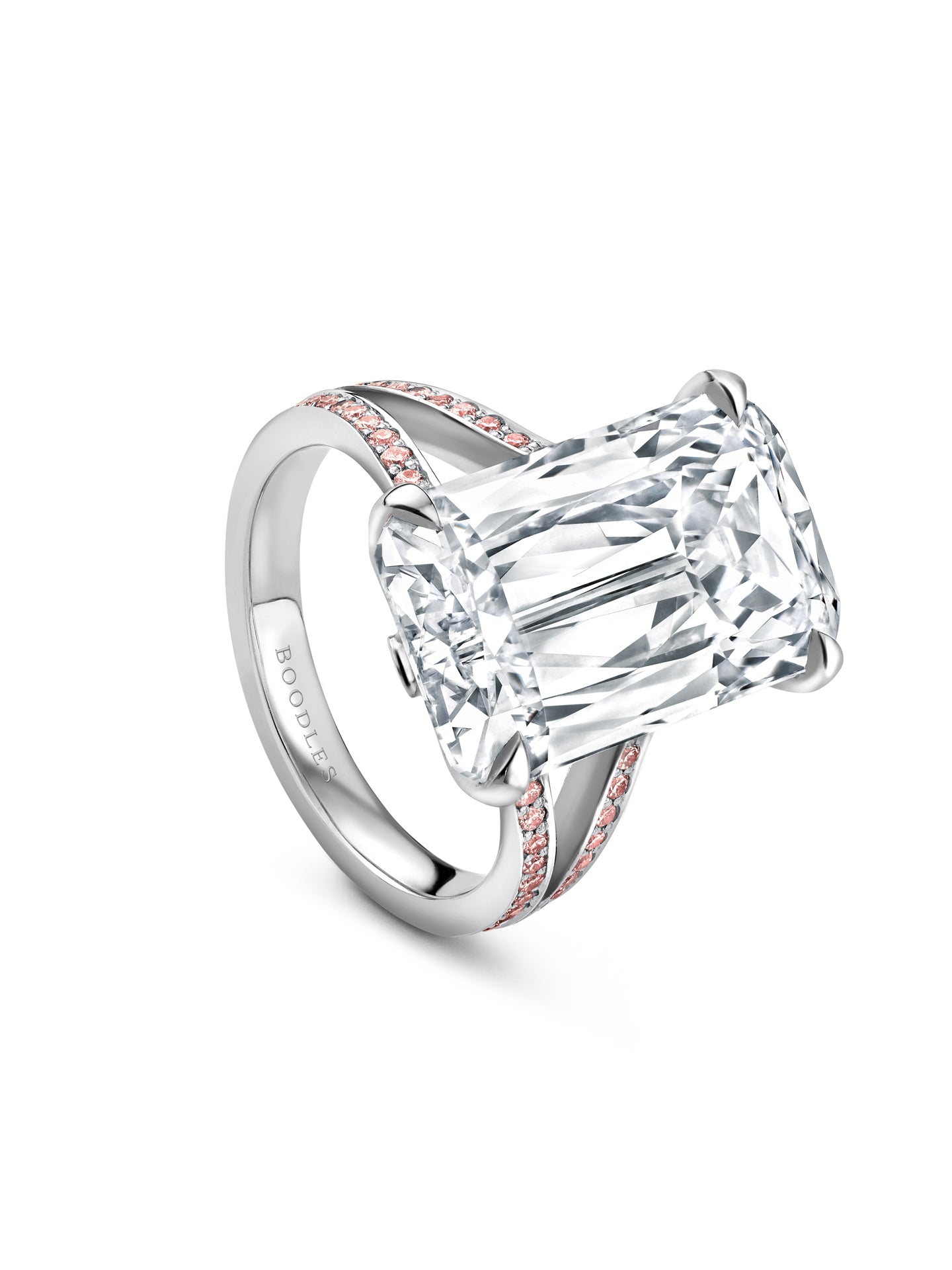 Ashoka Split Shoulder Pink and White Diamond Platinum Ring