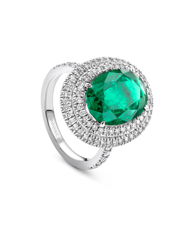 Vintage Oval Emerald Platinum Ring