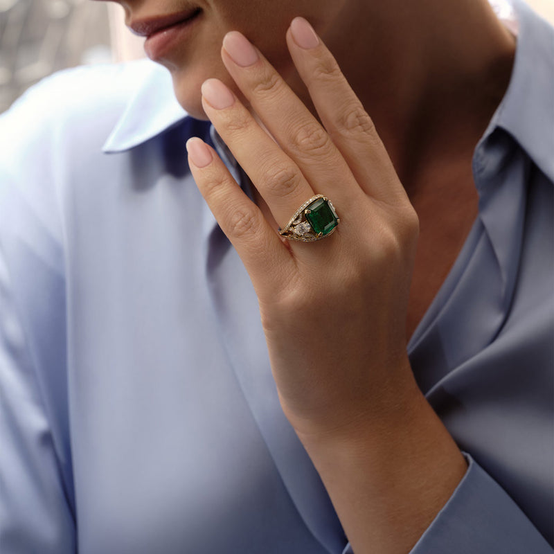 Classic Octagonal Emerald Yellow Gold Ring
