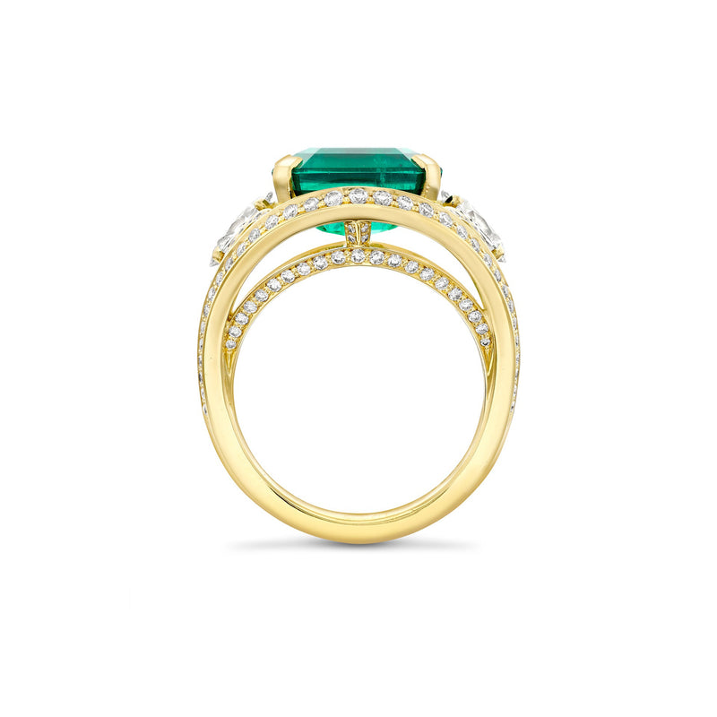 Classic Octagonal Emerald Yellow Gold Ring
