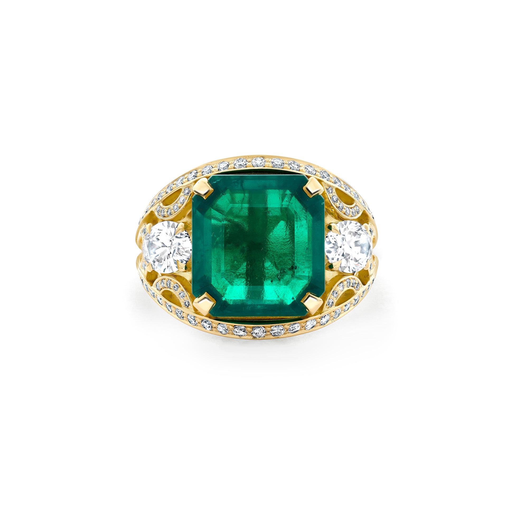 Classic Octagonal Emerald Yellow Gold Ring