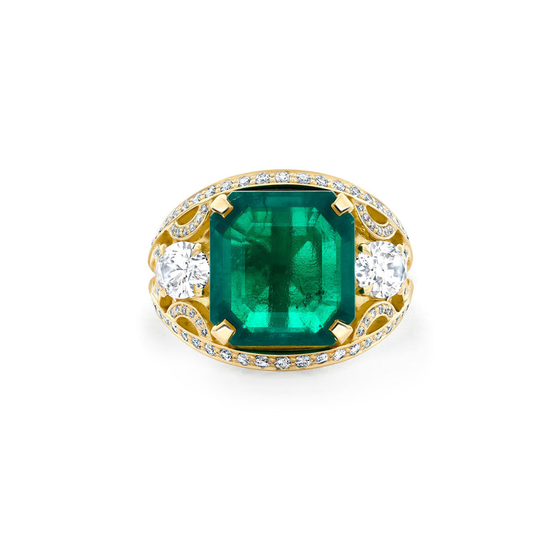 Classic Octagonal Emerald Yellow Gold Ring