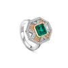 Fifth Avenue Emerald Platinum and Rose Gold Ring