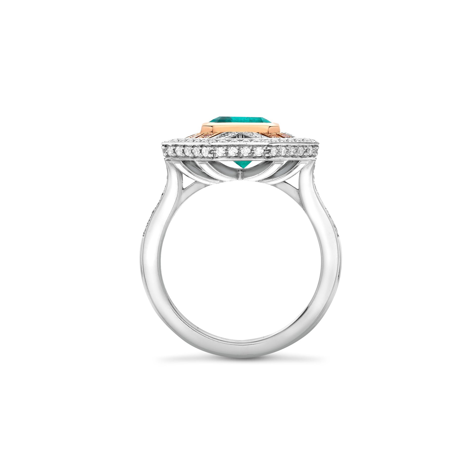Fifth Avenue Emerald Platinum and Rose Gold Ring