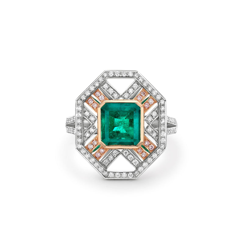 Fifth Avenue Emerald Platinum and Rose Gold Ring
