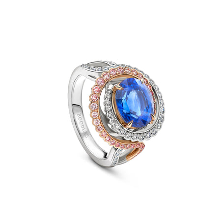 Monaco Oval Sapphire and Pink Diamond Platinum Ring