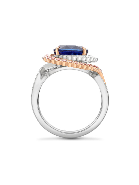 Monaco Oval Sapphire and Pink Diamond Platinum Ring