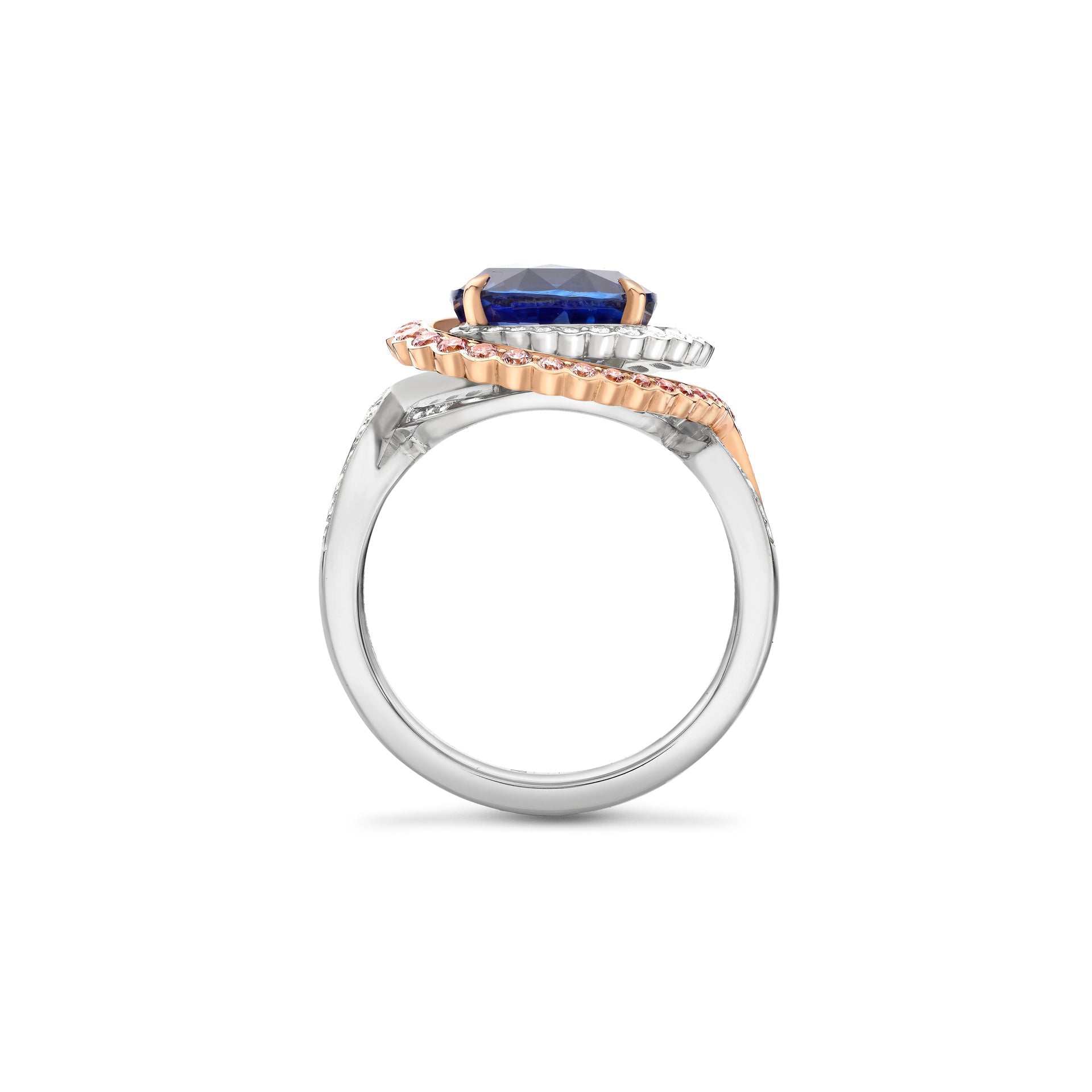 Monaco Oval Sapphire and Pink Diamond Platinum Ring
