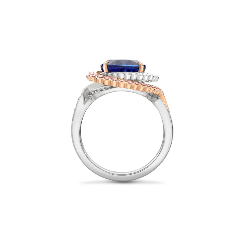 Monaco Oval Sapphire and Pink Diamond Platinum Ring