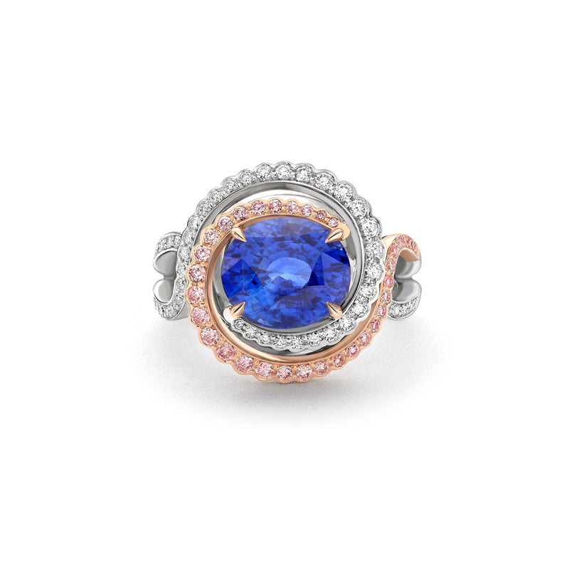 Monaco Oval Sapphire and Pink Diamond Platinum Ring
