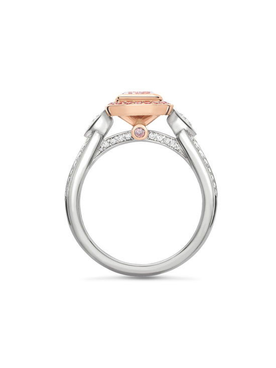 Vintage Pear Pink Diamond Platinum and Rose Gold Ring