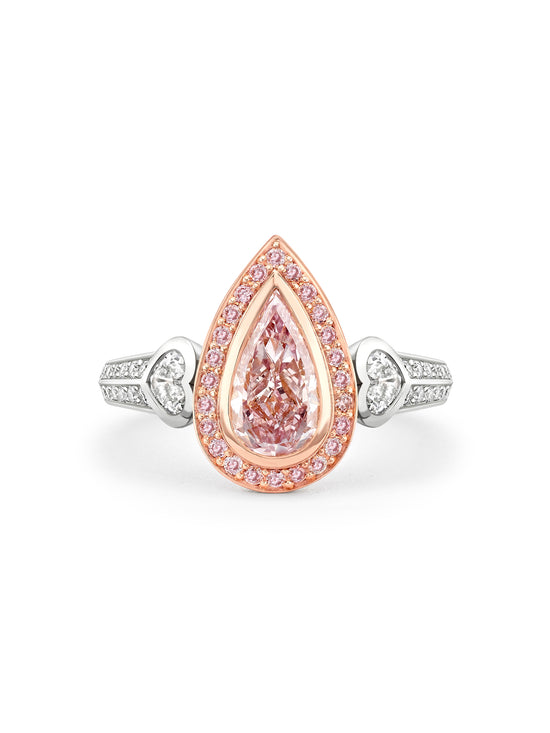 Vintage Pear Pink Diamond Platinum and Rose Gold Ring