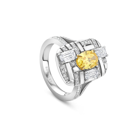 Geometric Oval Yellow Diamond Platinum Ring