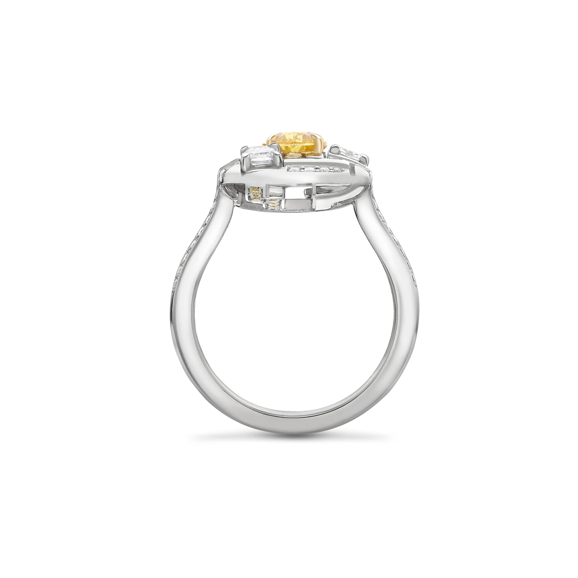 Geometric Oval Yellow Diamond Platinum Ring