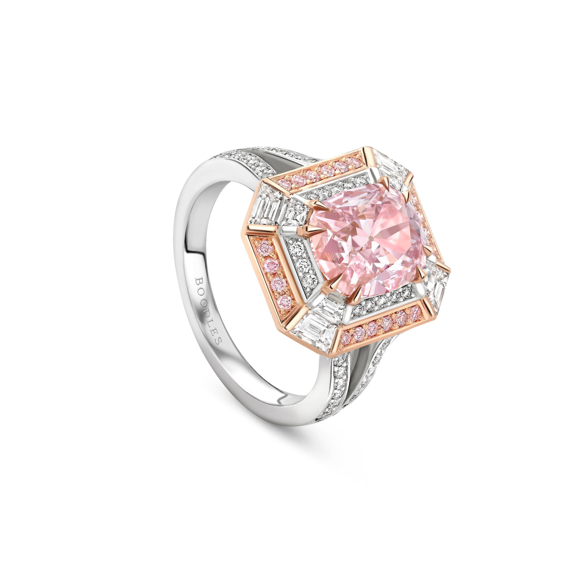 Vintage Cushion Pink Diamond Platinum and Rose Gold Ring