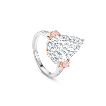 Classic Pear Cut Diamond Platinum and Rose Gold Ring