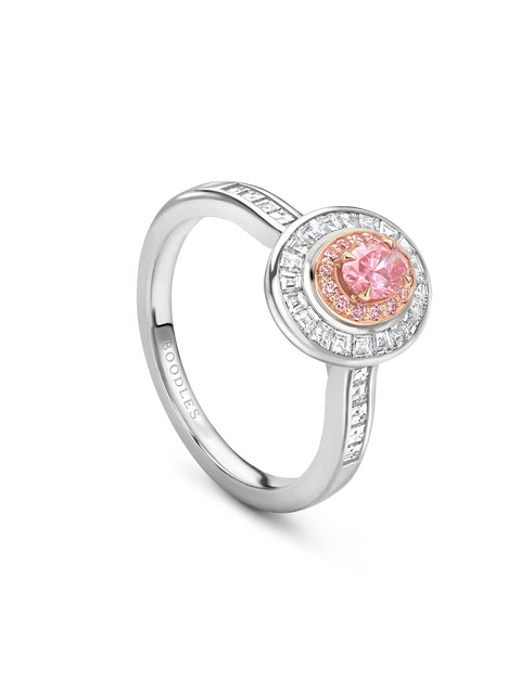 Vintage Oval Pink Diamond Platinum and Rose Gold Ring