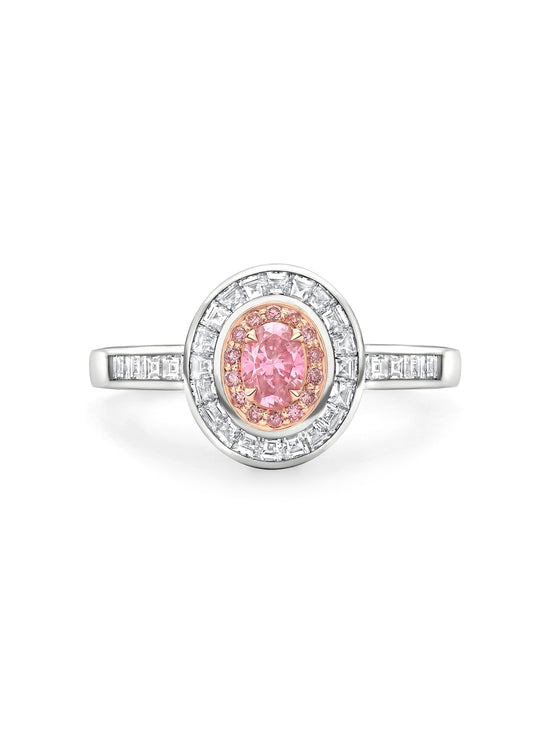 Vintage Oval Pink Diamond Platinum and Rose Gold Ring