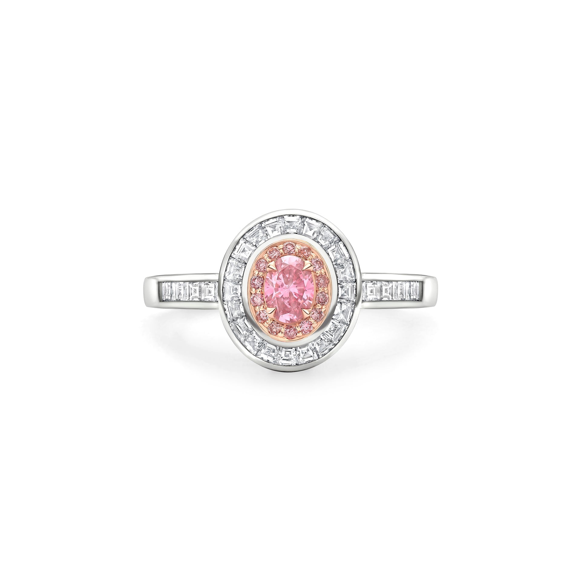 Vintage Oval Pink Diamond Platinum and Rose Gold Ring
