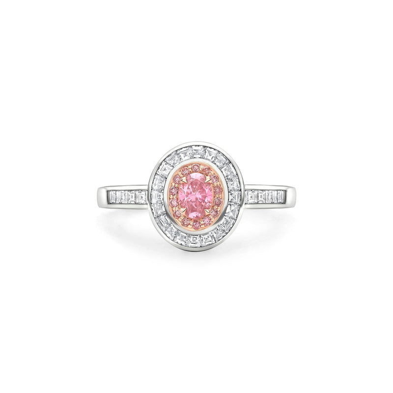 Vintage Oval Pink Diamond Platinum and Rose Gold Ring