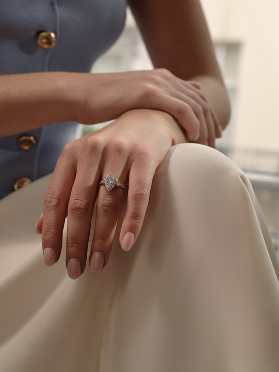 Vintage Pear Blue Diamond Platinum and Rose Gold Ring