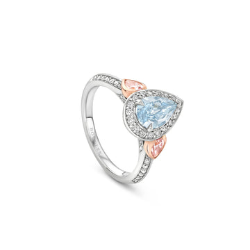 Vintage Pear Blue Diamond Platinum and Rose Gold Ring