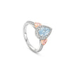 Vintage Pear Blue Diamond Platinum and Rose Gold Ring