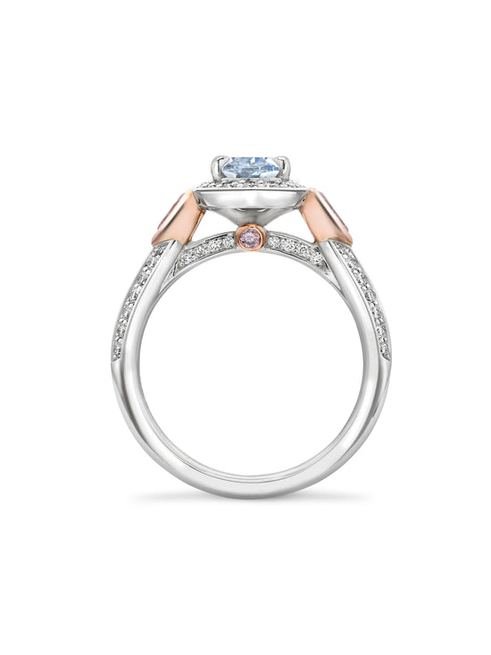 Vintage Pear Blue Diamond Platinum and Rose Gold Ring