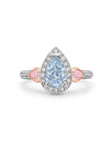 Vintage Pear Blue Diamond Platinum and Rose Gold Ring