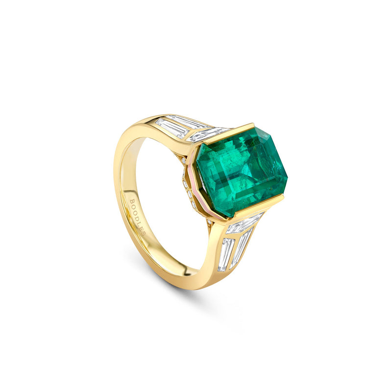 Classic Geometric Emerald Yellow Gold Ring