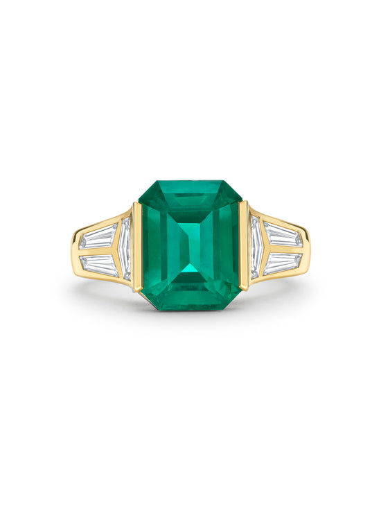 Classic Geometric Emerald Yellow Gold Ring