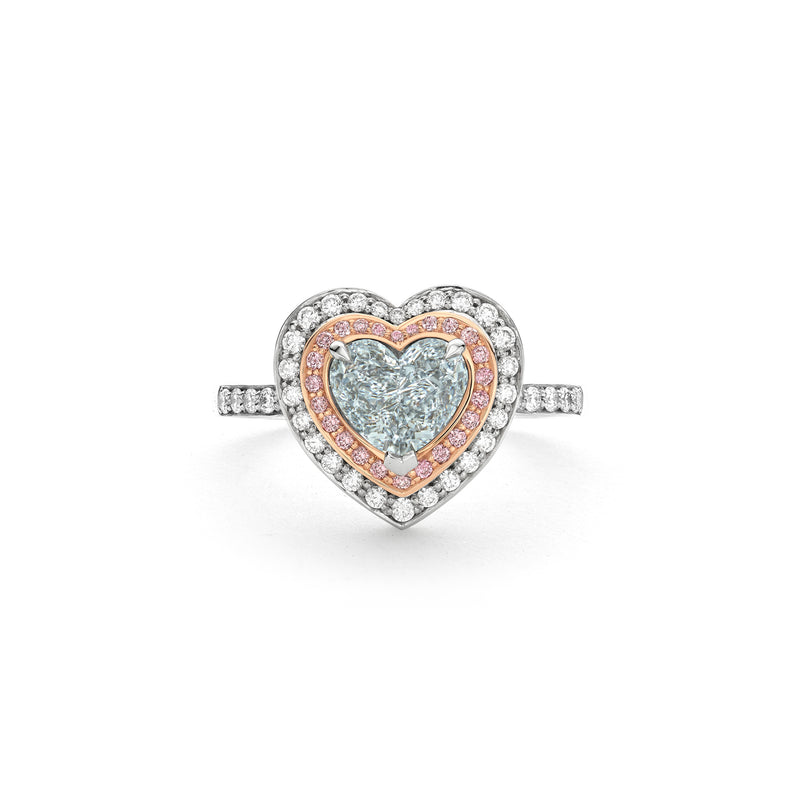 Vintage Heart Blue Diamond Platinum Ring