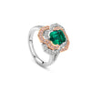 Pavilion Emerald and Pink Diamond Platinum Ring