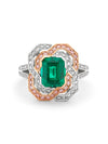 Pavilion Emerald and Pink Diamond Platinum Ring