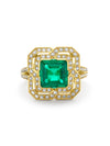 Pavilion Emerald and Diamond Yellow Gold Ring