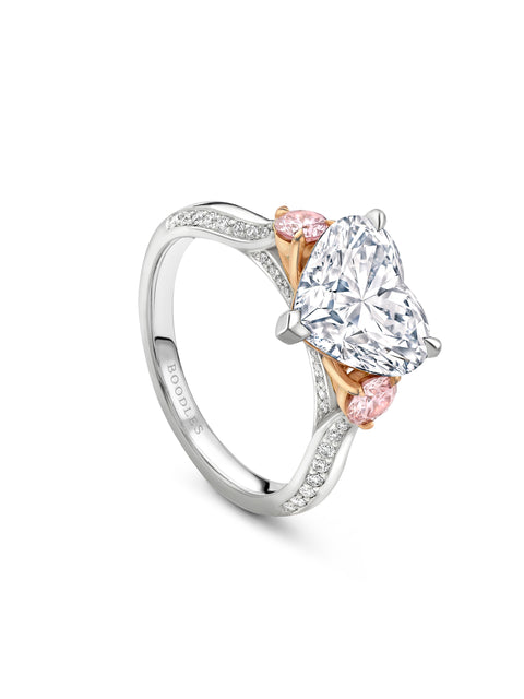Petal Heart Diamond and Pink Diamond Platinum Ring