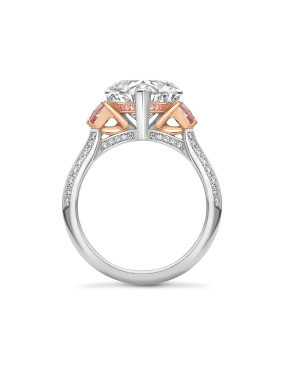 Petal Heart Diamond and Pink Diamond Platinum Ring