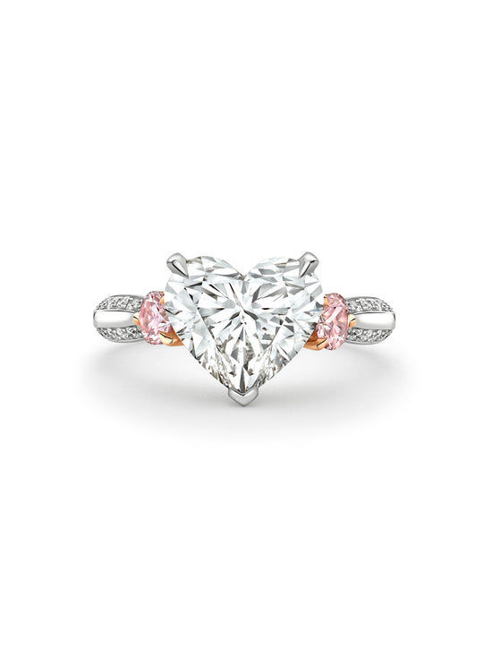 Petal Heart Diamond and Pink Diamond Platinum Ring
