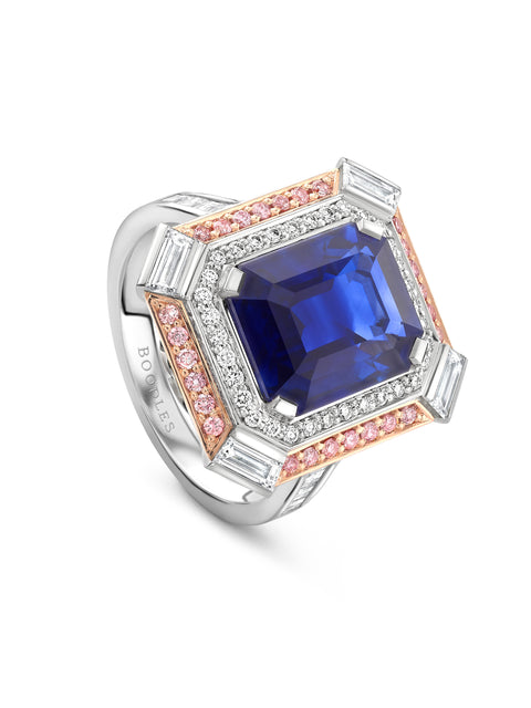 Vintage Octagonal Sapphire Platinum and Rose Gold Ring