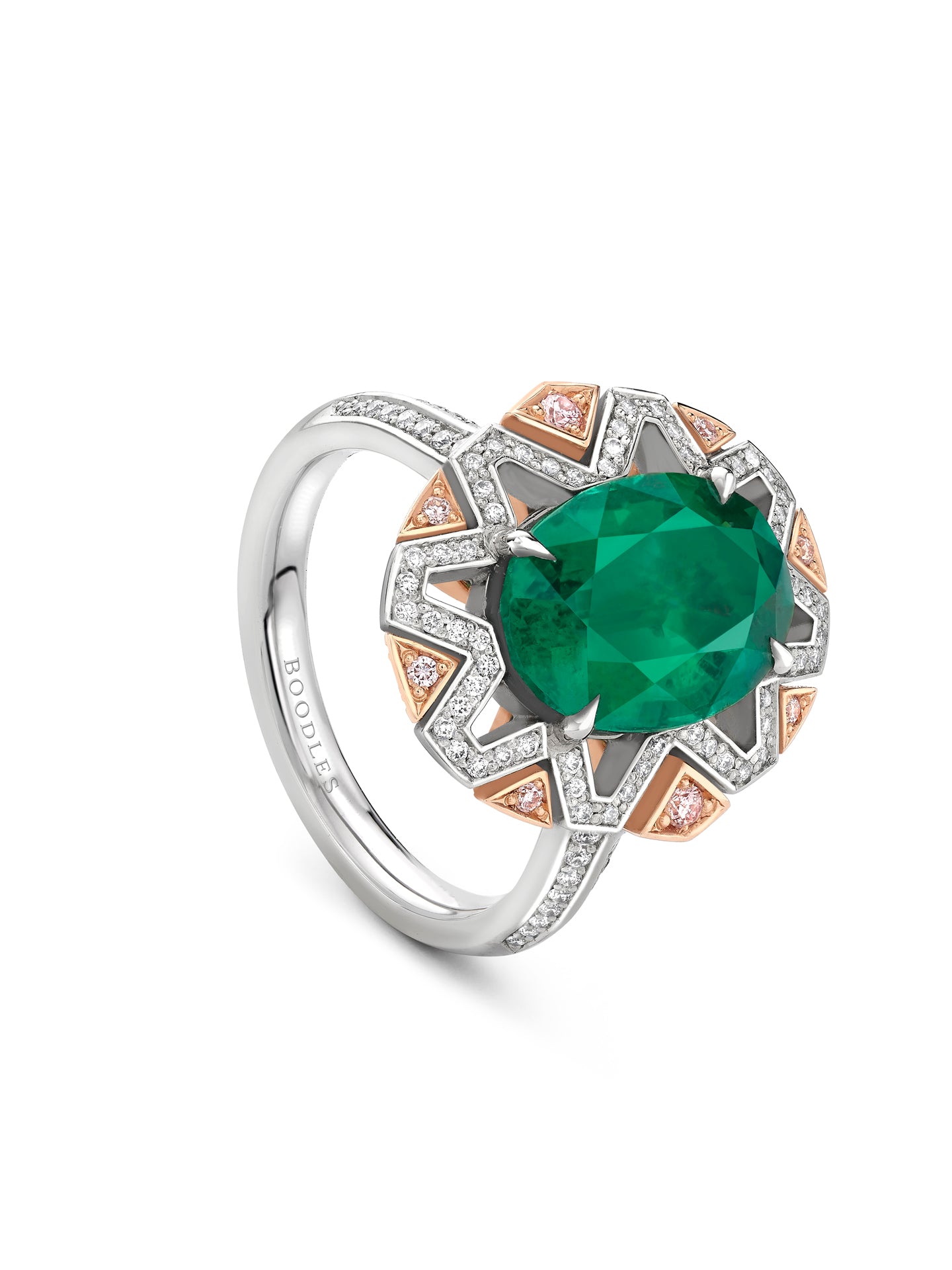 Fifth Avenue Oval Emerald Platinum and Rose Gold Ring