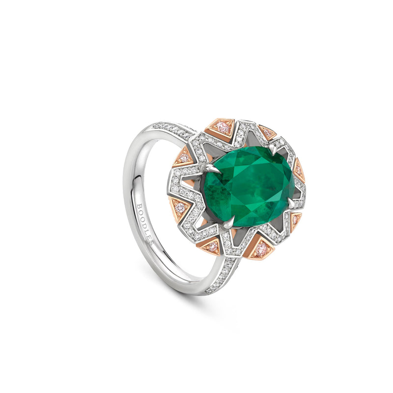 Fifth Avenue Oval Emerald Platinum and Rose Gold Ring